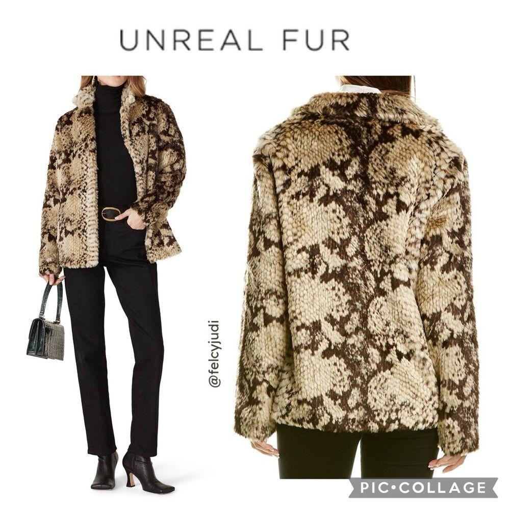 Unreal Fur | Fame‎ Faux Fur Jacket in Brown Snake Print, Size 1X